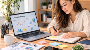 the lady work on digital marketing